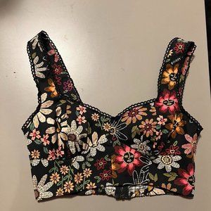 Farm Rio Cropped Tank Floral Face Lace Pattern Shirt